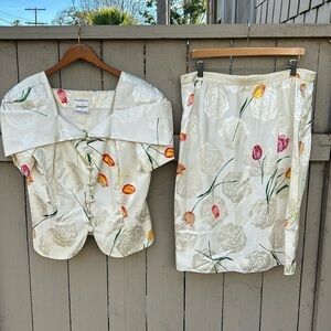 Vintage Raul Blanco for Neiman Marcus 100% Silk Skirt Suit 1980's Mob Wife